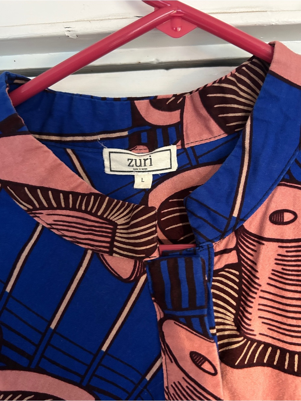 Bold Blue & Pink Print Midi Shitake Mushroom Dress or Tunic - Picture 2 of 4